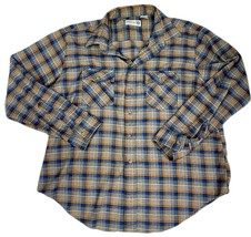 VTG Roebucks Flannel Shirt Blue Brown Plaid Hong Kong 70s 80s XL 54 Chest - €47,02 EUR