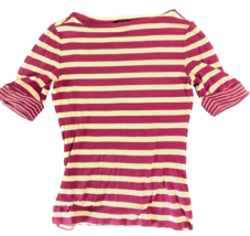 Lauren Ralph Lauren Magenta &amp; White Striped Shirt Size Medium - $111.41 MXN