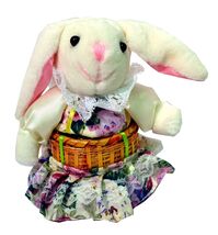 Bunny With White Floral Skirt Basket Jar Container - $19.98