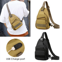 Men Tactical Sling Bag Shoulder Crossbody Chest Nylon Satchel USB Port B... - £7.89 GBP