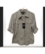  Tommy Hilfiger Roll Tab Button Up Black and white pin stripeShirt LG New - $38.45 CAD