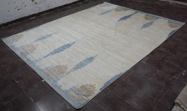 Vintage Finish Ivory-Blue, Wool-Pure Silk Scandinavian Area Rug / Carpet, Size 9 - £2,725.06 GBP