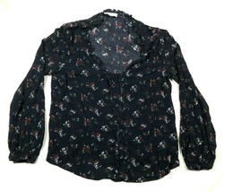 Korye Shirt Womens Medium Black Scoop Neck Floral Pattern Lace Front Lon... - $14.84