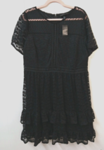 Lane Bryant WM 16 Dress NWT Black Short Sleeve Lace Zip Closure Ruffle Bottom - £23.75 GBP