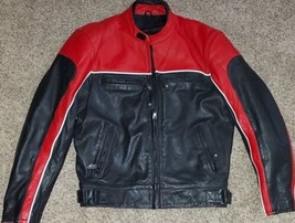 Vintage RAIDER Black Red Motorcycle RACING Biker Leather Bomber Jacket Mens 46 - £155.69 GBP