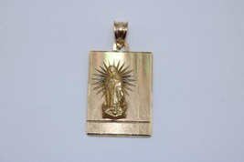 Vintage 14K Yellow Gold Virgin Mary Virgen de Guadalupe Rectangle Charm Dije - £130.51 GBP