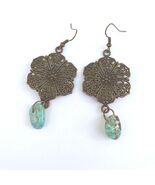 Turquoise earrings Victorian earrings bronze earrings flower earrings Bo... - $47.88 CAD