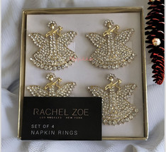 Rachel Zoe Christmas Angel Goldtone Rhinestone Napkin Rings Set of 4 - £28.78 GBP