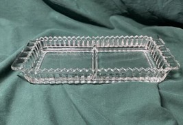 Vintage Clear Glass 3 Section Divided Serving Tray Saw Tooth Edge ~ 10&quot;X4&quot;X1 1&quot; - £6.22 GBP