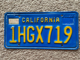 Yellow on Blue California License Plate 1HGX719 - £23.19 GBP