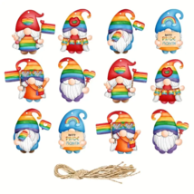 12pc Pride Month Party Decoration Cardboard Gnome Small Hanging Ornament... - £10.14 GBP
