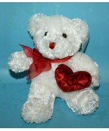 Dan Dee Valentines Teddy Bear White Plush 8&quot; Red Heart Bow Nose Soft Toy... - $17.89 CAD