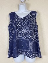 W5 Womens Size M Blue Paisley Mandala Pattern V-neck Blouse Sleeveless - £6.34 GBP