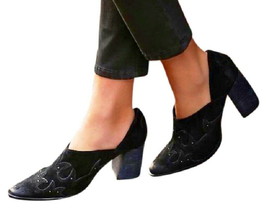 Free People Western Booties Heels 38 8 Black $178 Embroidered Suede Shoes NIB - £72.68 GBP