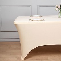 Beige 6 Ft Rectangle Spandex Stretch Table Cover Fitted Tablecloth Wedding Party - £29.40 GBP