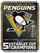 Pittsburgh Penguins 48 x 60 Stanley Cup 5 Time Jacquard Tapestry Throw Blanket - £34.83 GBP