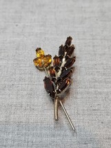 Vintage Amber Tone Leaf/Wheat/Crop Design 3D Pin Brooch 2.5&#39;&#39; - $14.99