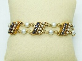 Vintage Honora Designer Natural Pearl &amp; Sapphire Bracelet 14k Gold - £1,354.00 GBP