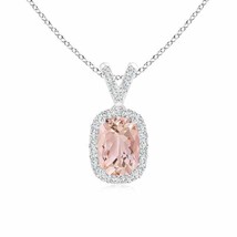 ANGARA Cushion Morganite Halo V-Bale Pendant with Diamonds in 14K Solid Gold - £704.31 GBP