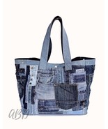 Oversized Patchwork Denim Tote Bag: Upcycled Jeans Travel Beach Bag - $3,457.55 MXN