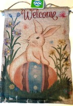 Welcome Easter Bunny Burlap Wall Hanging New With Tags 15&quot;x11&quot; - £7.75 GBP