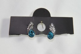 Earrings (New) Blue Pear Shape Stone - W/ Rhinestones - .5&quot; Posts - £11.29 GBP