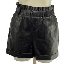 BAR III Women&#39;s Shorts Faux Leather Black Wide Waist Cuffed Legs Pockets... - £10.53 GBP