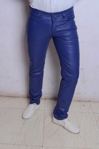 Leather Joggers Blue Leather Pants Men Soft Lambskin Jogger Style Trouser - £119.74 GBP