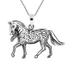 Prancing Horse with Celtic Knot Accents Sterling Silver Necklace - £28.18 GBP