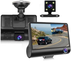 Dash Cam 4 inches 1296P 3 Channels Car Dash Camera Front Inside and Rear Camera  - £52.75 GBP