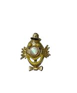Vintage Gold Tone Anthropomorphic Egg Brooch Iridescent Cabochon Clown Pin - $14.40