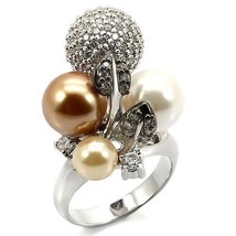 Rhodium Ruthenium Brass Ring with Synthetic Pearl Multicolor Rhodium Rin... - $31.49