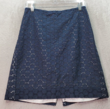 LOFT A Line Skirt Womens Size 0 Navy Eyelet Lined 100% Cotton Vented Bac... - $23.04