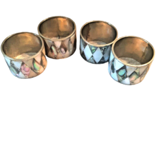 Set of 4 Napkin Rings Handmade Mother of Pearl Silver Tone DIning Home Design - £22.15 GBP