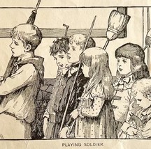 1878 Print Playing Soldier Lessons In English 3.75 x 4.75&quot; Antique - $365.67 MXN