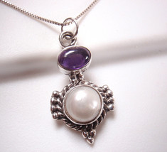 Amethyst and Cultured Pearl 925 Sterling Silver Pendant - £12.80 GBP