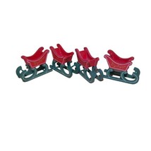 Reed VTG Christmas Sleigh Centerpiece Decor Set of 4 Red Green 4”x 1.5” Taiwan - £9.72 GBP