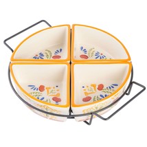 Laurie Gates Tierra 4-Section Hand Painted Stoneware Tidbit Dish with Metal Rack - $48.06