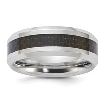 Vitalium Black Polished Carbon Fiber Inlay Beveled Edge 8mm Band VB132 - £91.96 GBP