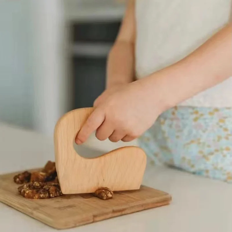 N s utensil montessori knife toddler vegetable fruit cutter oak chopper toy safe wooden thumb200