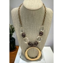 Vintage Statement Necklace Gold Tone Chunky Beads Animal Print - £10.98 GBP