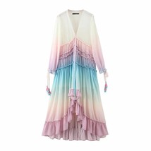 Women&#39;s Summer Bohemian Dress Printing Gradient Elegant Maxi Dress work Color Pa - £101.63 GBP