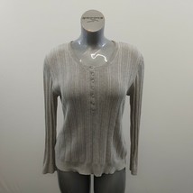 Sonoma Women&#39;s Henley Sweater Size Large Gray Ribbed Long Sleeve Round Neck  - $9.89