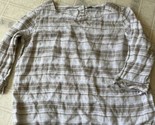 LL Bean Tan and White Stripe Linen Popover Blouse Size XL 3/4 Sleeve - $33.44