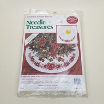 Needle Treasures Christmas Poinsettia Tree Skirt Counted Cross Stitch Ki... - $49.49