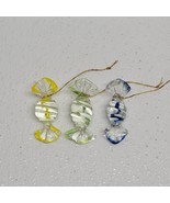 Vintage Art Glass Yellow Green Blue Swirl Wrapped Candy Ornaments - $22.46