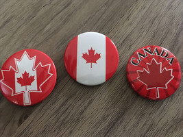 Canada Button Flag Country Canadian Day Pinback Pin Badge Badges Pins Lot 3x NEW - £3.69 GBP
