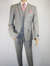 Mens Three Piece Suit Vested VITALI Soft Fabric With Sheen M3090 Stone Gray 3pc image 2