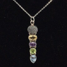 DRUZY gemstone sterling silver pendant necklace - citrine amethyst perid... - $45.00