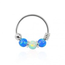 Blue,Light Green, Pink Opal Bead 925 Sterling Silver 8mm Hoop Nose Ring 22 Gauge - £25.75 GBP